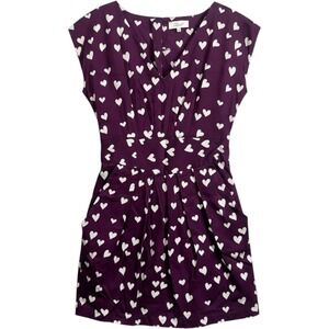 Closet London Purple Eggplant Hearts Novelty Print Retro Dress Pockets Sz 10